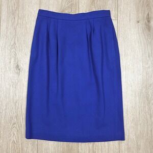 Vintage 100% Wool Cobalt Blue Pleated Pencil Skirt Size 6‎ High Waisted 28"
